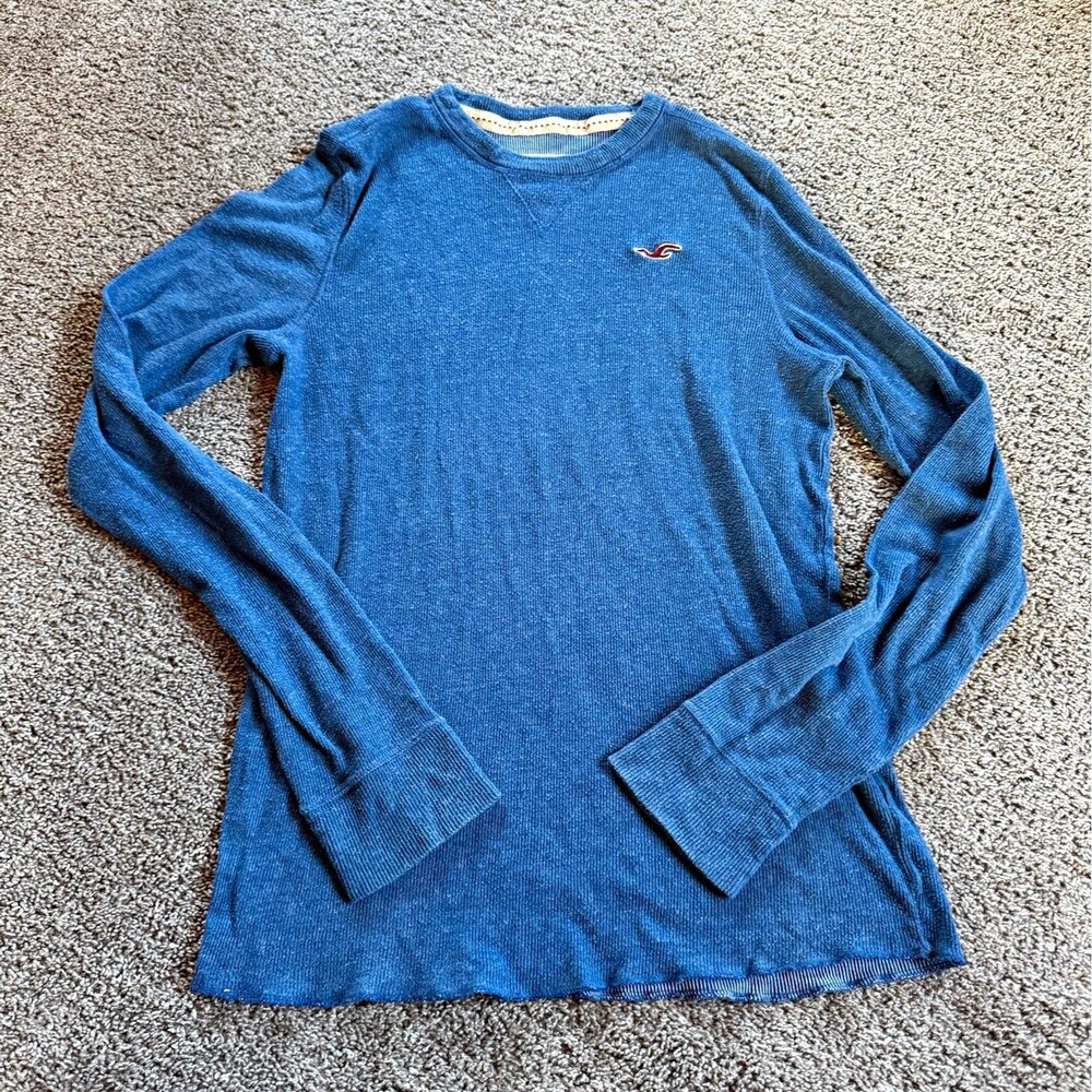 Hollister Mens XL Blue Knit Crewneck Sweater Y2K Preppy Embroidered Logo